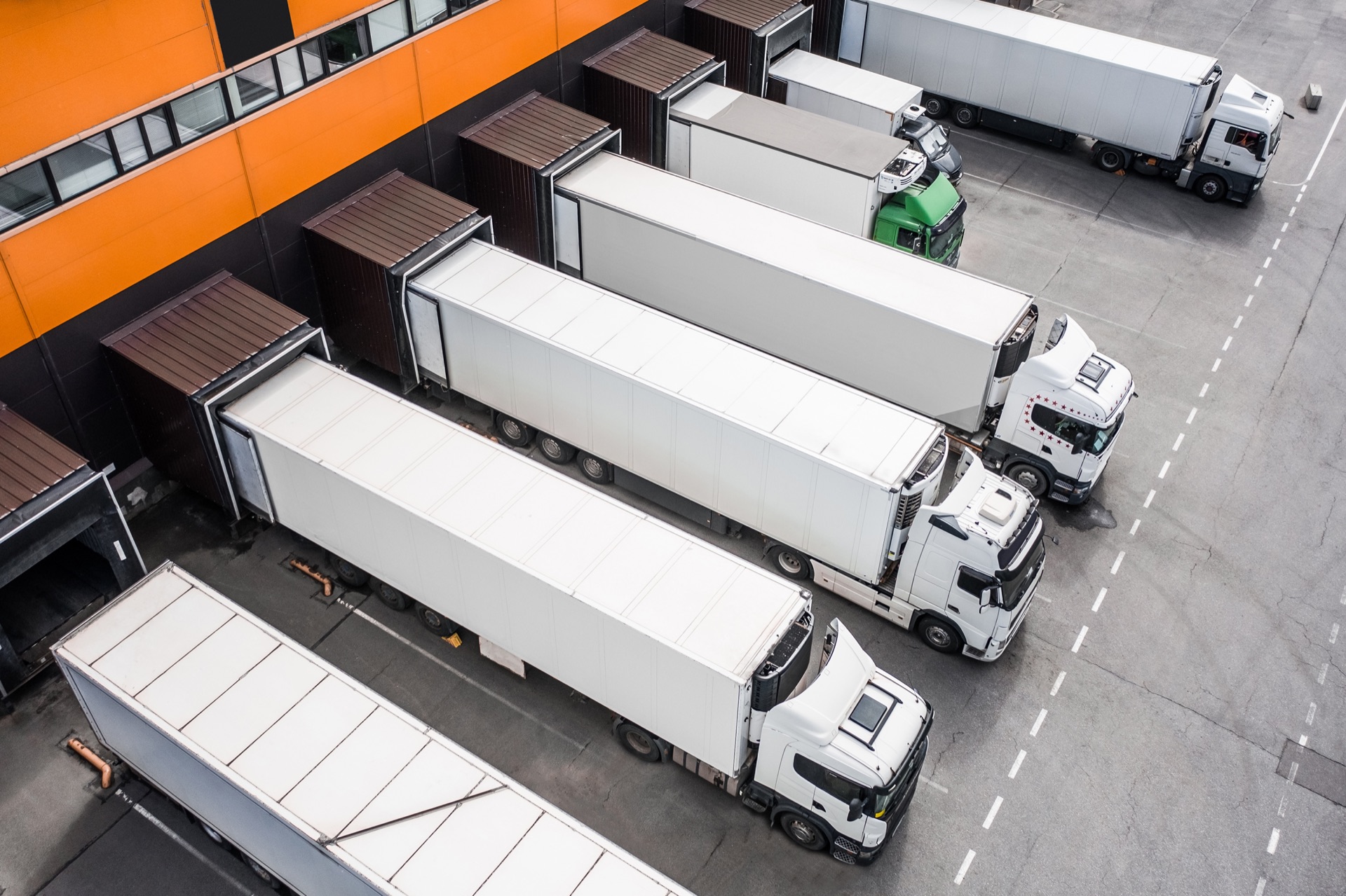 Trucks being loaded at a freight distribution hub